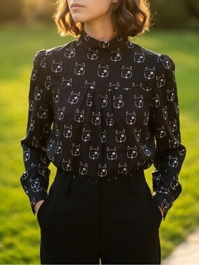Tulip Black Dog Print Blouse
